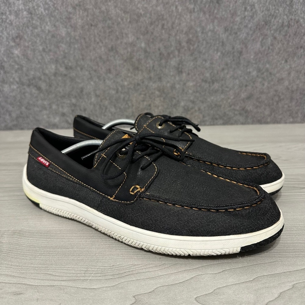 Levis Benson Denim Boat‎ Shoes Men's Size 13 Black Canvas Loafers 51845001A